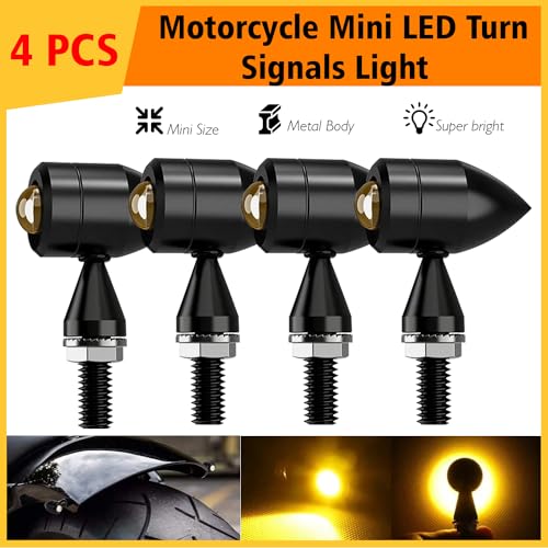 Image of OTOROYS Mart mini jet Metal Bullet Turn Signals Motorcycle LED Blinkers Lights Universal Small Front Rear Indicator Compatible with universal for all bike yellow (4pc)