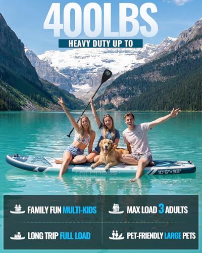 Image of 10'6''x33''Inflatable Stand Up Paddle Board, 400lbs Extra Wide Stand Up Paddleboard with Kayak Seat, Anti-Slip EVA Deck Premium SUP Accessories Kit, Non-Slip Stable Deck Boat