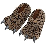 YESBOR Men's Cute Plush Paw Claw House Slippers Halloween Furry Animal Cosplay Costume Shoes Tiger 9.5