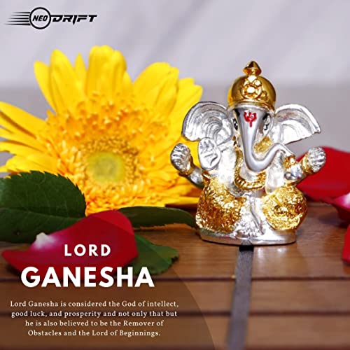 Image of Neodrift Ganesh Idol for Car Dashboard (Real 24kt & 999 Silver Plated, Dual-Tone Gold & Silver) (Model ND01) - Enhance Your Drive
