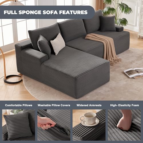 Cloud Sectional Couch, Boneless Sofa for Living Room, Modular Sectional Sofa with Deep Seat, Fluffy Comfy Couch with L-Shaped Chaise, No Assembly Required, Dark Grey
