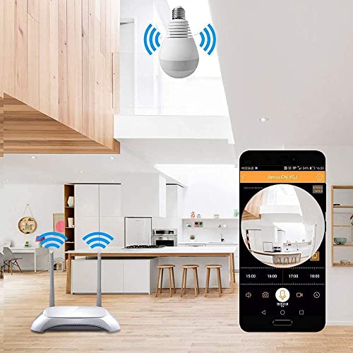 Image of Panoramic 3MP Indoor WiFi Light Bulb Camera | 360 View | Color Night Vision | Motion Detection | Smart LED Light Bulb | Wireless Light Socket Bulb for Home with Mobile App V380 Pro (Bulb Camera)