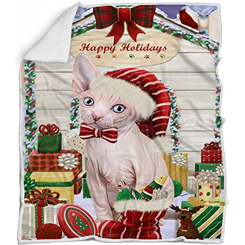 Doggie of the Day Sphynx Cat Blanket - Christmas House with Presents - Super Soft & Warm Pet Theme for Sofa or Bed, Warm Fleece, Sherpa or Woven Material, BLNKT67311 (60x80 Fleece)