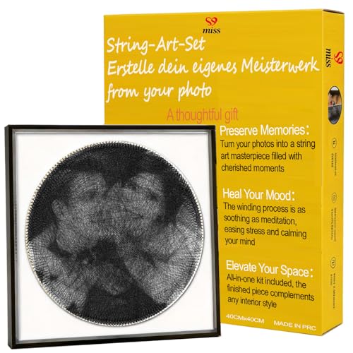 ssmiss Custom String Art Kit 40cm with Photo Frame - 200 Nails String Art Patterns - Easy 3-7 Hours with Video Tutorial - Website Generation or Professional Design - Gift for Beginners Adults
