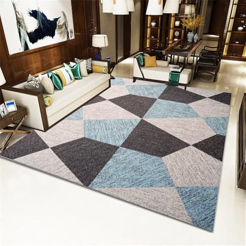 Tapis bleu géométrique 70x200cm moderne pour salon et chambre - 2