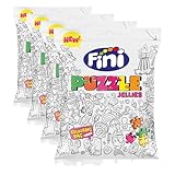 Fini - Golosina Puzzle Mix | Gominola con Forma de Puzzle con Sabores de Fresa, Naranja, Limón y Melón | Chuches Ideales para Eventos, Fiestas, Cumpleaños, Piñatas o Halloween - 90g (Paquete de 4)