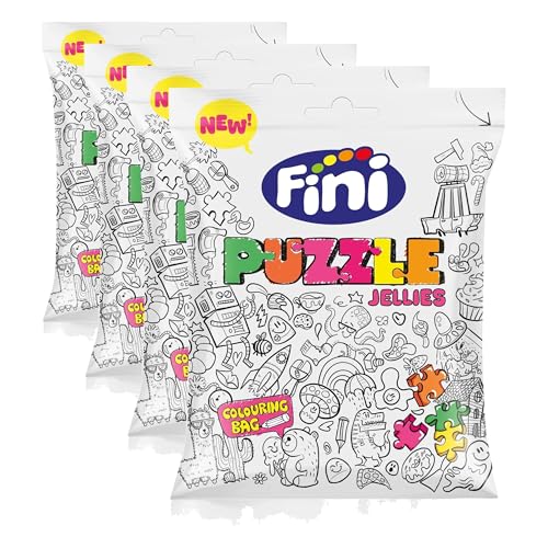 Fini - Golosina Puzzle Mix | Gominola con Forma de Puzzle con Sabores de Fresa, Naranja, Limón y Melón | Chuches Ideales para Eventos, Fiestas, Cumpleaños, Piñatas o Halloween - 90g (Paquete de 4)