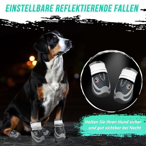 Eyein 2 Stück Hundeschuhe, Masche Atmungsaktiv Hundeschuhe Pfotenschutz mit Rutschfester Sohle für heiße Sommerböden, Reflektierende Hundeschuhe für nächtliche Spaziergänge im Freien (Grau, Größe 5)