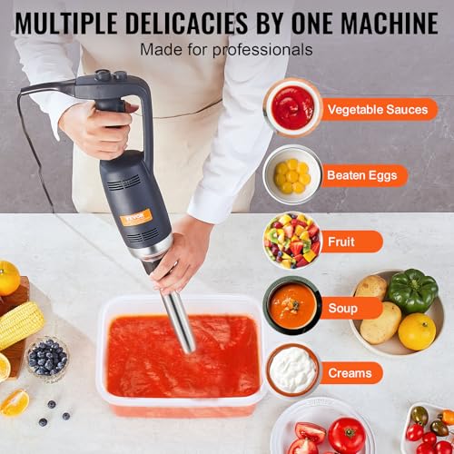 Image of VEVOR Commercial Immersion Blender, 350W Heavy Duty Hand Mixer, 16 inch Stepless Variable Speed Mixer with Stainless Steel Blade, Multi-Purpose Portable Mixer for Soup, Sauces, Mashed Potatoes, Cream