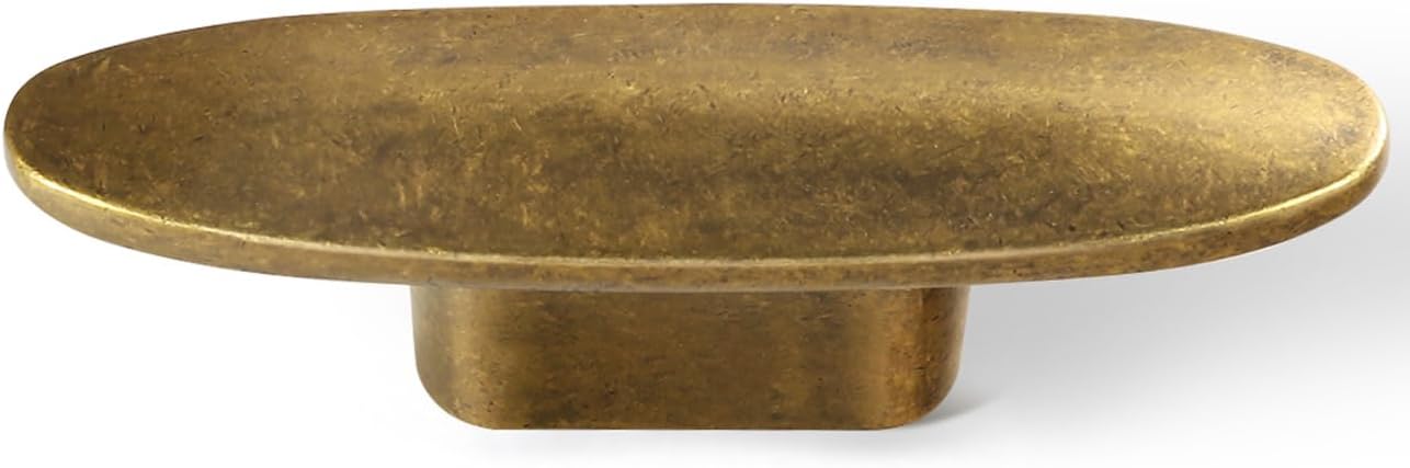Goo-Ki 12 Pack 3" Full Length Large Oval Antique Brass Drawer Knobs - Kitchen Cabinet Hardware Single Hole Retro Bar Handle Vintage Bronze Pull for Dresser Cupboard Wardrobe, 1751KB-GT