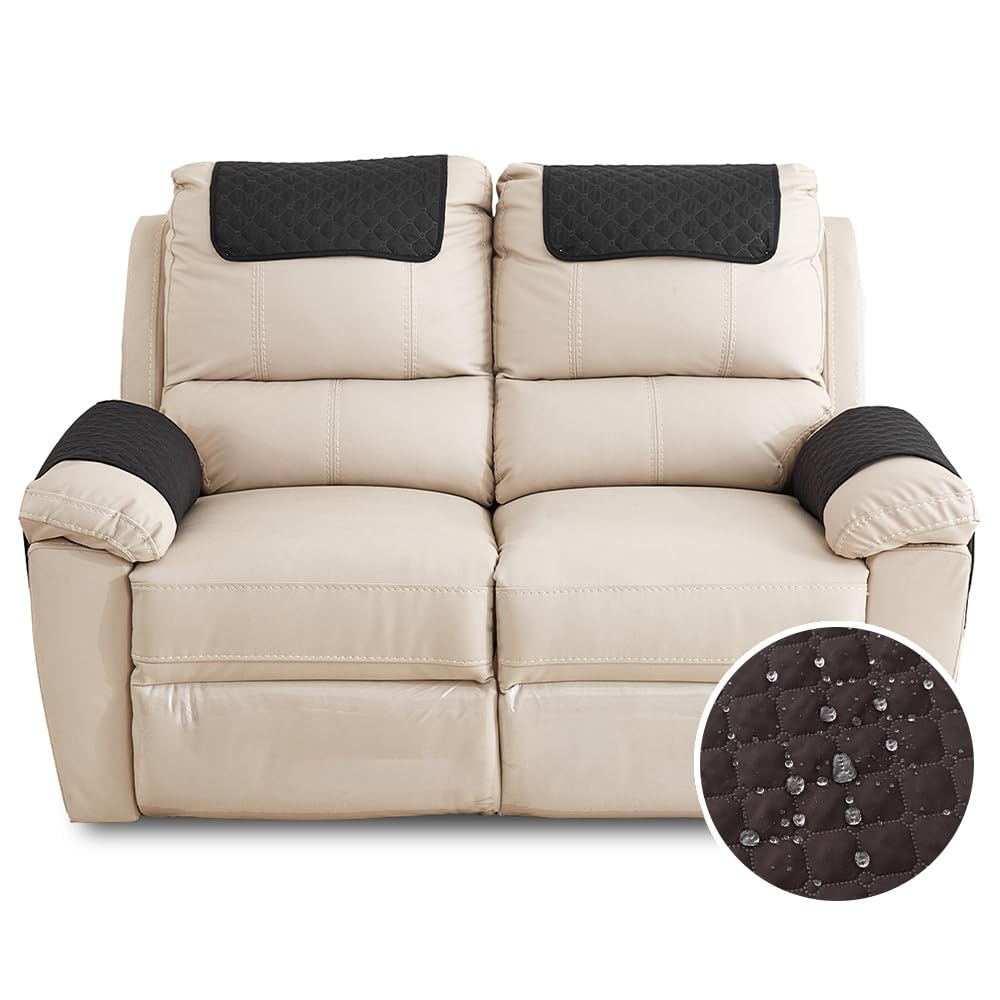 FANSU Armchair Covers for Arms Headrest Cover for Armchair Waterproof Slipcover with Side Pocket Nonslip & Washable & Abrasion Furniture Protector for Cat Dog Pets (2 Seater,Black) — image 1