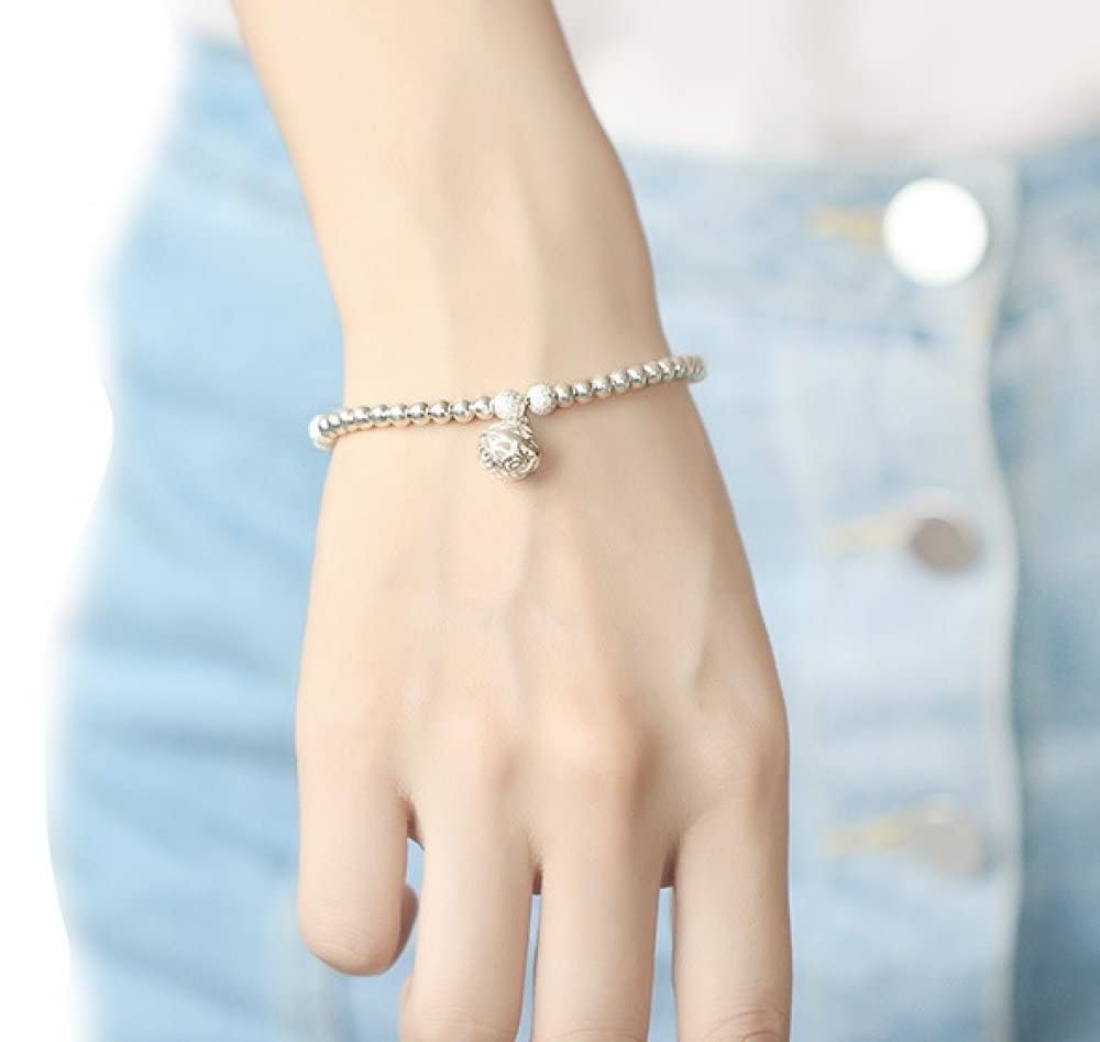 Armband Damen Silber,Sterling Silber Verstellbares Armband Runde Perlenkette Glocke Anhänger Freundschaftsarmbänder Geschenk S925 Silberschmuck Für Frauen Freundin Ehefrau