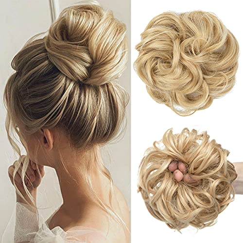 JJstar Moños Postizos, Grande Coleteros Pelo Mujer Postizos de Pelo Natural Rizado Ondulado Postizos Moño y Coletas Extensiones de Cabello, Moño Sintético Despeinado para Mujeres