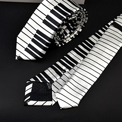 Xuniu Cravate Cravate de Clavier de Piano pour Hommes Cravate Classique Mince Musique Maigre Cravate Noire et Blanche Cover