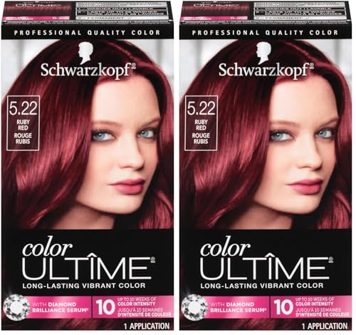 Schwarzkopf Color Ultime Hair Color, 5.22 Ruby Red, 1 Application - Permanent Red Hair Dye for Vivid Color Intensity and Fade-Resistant Shine up to 10 Weeks (Pack of 2)
