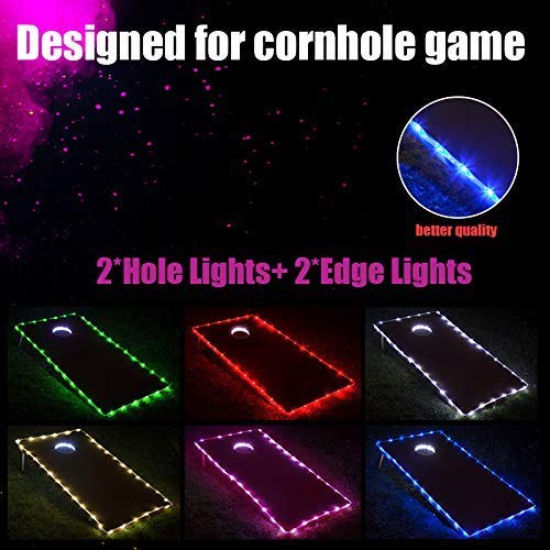 Blinngo Cornhole Lights, Cornhole Led Lights fit for Cornhole Boards, Cornhole Bags, Backyard Bean Bag Toss Game, Two White Cornhole Rings Lights and Two Cornhole Edge Lights - Thumbnail 2