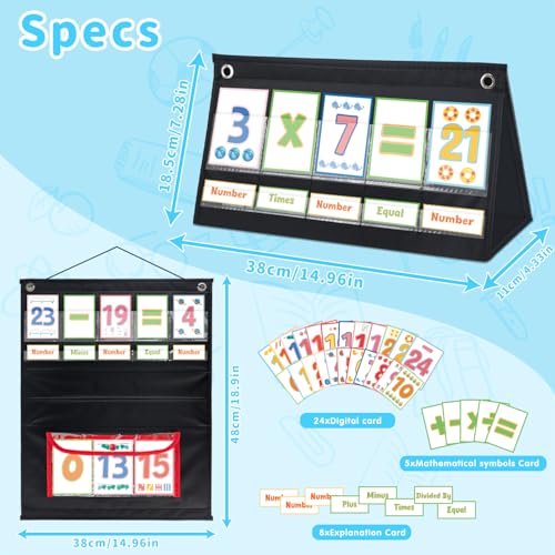 Classroom Educational Math Pocket Card, 0-24 Math Facts Manipulatives Chart, Number Cards Blending Board for Young Toddlers and Homeschooling Classroom Supplies|Learning Materials -Black - Image 6
