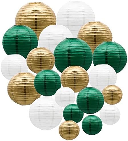 ADLKGG Green Gold Paper Lanterns Party Decorations, Round Hanging...