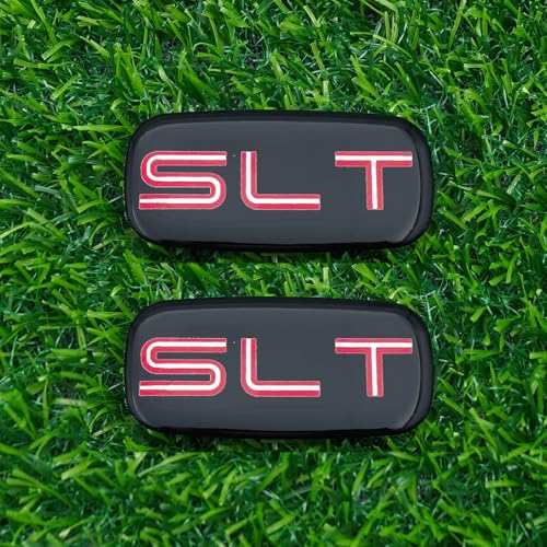 Image of Side Pillar Roof Cab Emblem Badge Nameplates Sticker Replacement for 2002-2007 inchSLT 2Pc (Black Red Chrome)