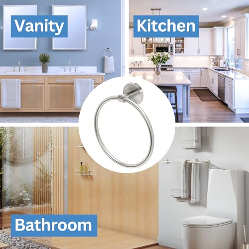 Image of Gatco 5562 Sky Towel Ring | Modern Hand Towel Holder for Bathroom | Stylish Decorative Hardware, Heavy Duty Metal, EZ Ancor Mounting | Satin Nickel