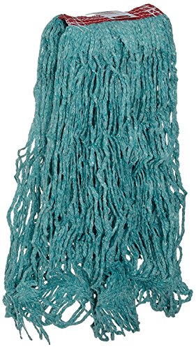 Image of Rubbermaid Commercial Products Super Stitch Blend Mop, 1-Inch Green Headband, Large, Heavy Duty Industrial Wet Mop for Floor Cleaning Office /School /Stadium /Lobby /Restaurant, Pack of 6