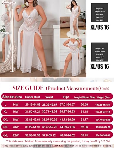 Image of Alrovetoney Plus Size Lingerie For Women Babydoll Sexy Mesh Maxi Nightdress Exotic Sleepwear Side Slits