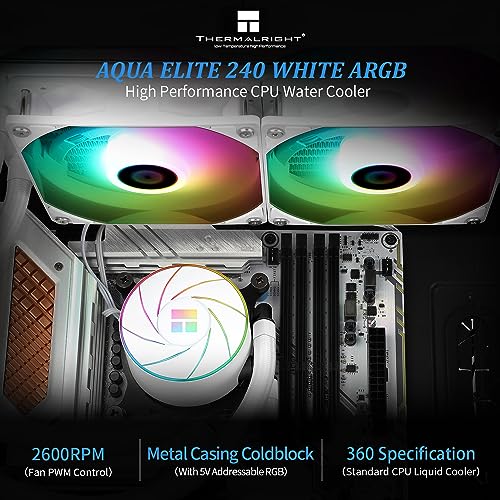 Image of Thermalright Aqua Elite 240 White ARGB Liquid CPU Cooler, 240 Cooling Row Size, Double PWM Fans,1550RPM Speed,for AMD /AM4 /AM5,Intel LGA1150 /1151 /1155 /1156 /1200 /1700 /1851(White)