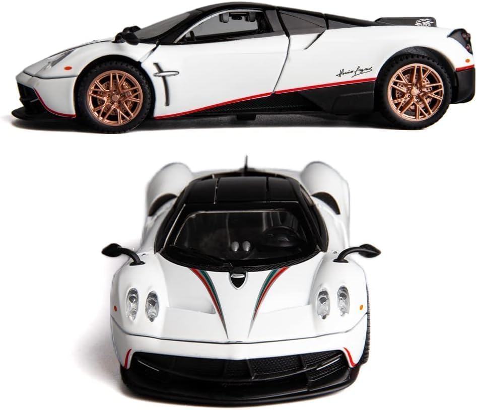 1/24 Big Pagani Toy Car Metal Pull Back Diecast Car with Openable Door and Sound Light, Gifts Toys for Kids (1/24 Big Pagani_White) 1