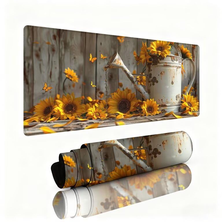 Podkładka pod mysz Słonecznik Dywan Biurko 1200 x 600 x 3 mm Podkładka pod mysz do gier Wazon Kwiaty Podkładka pod mysz Trwała gumowa podstawa Wodoodporna i antypoślizgowa Akcesoria komputerowe