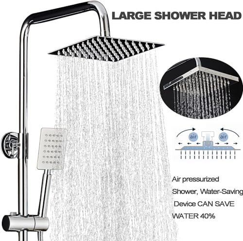 Conjunto de ducha iMeshbean moderno en acero inoxidable 304 plateado para baño con válvula y desviador, ducha de lluvia y ducha de mano de alta presión miniatura 2