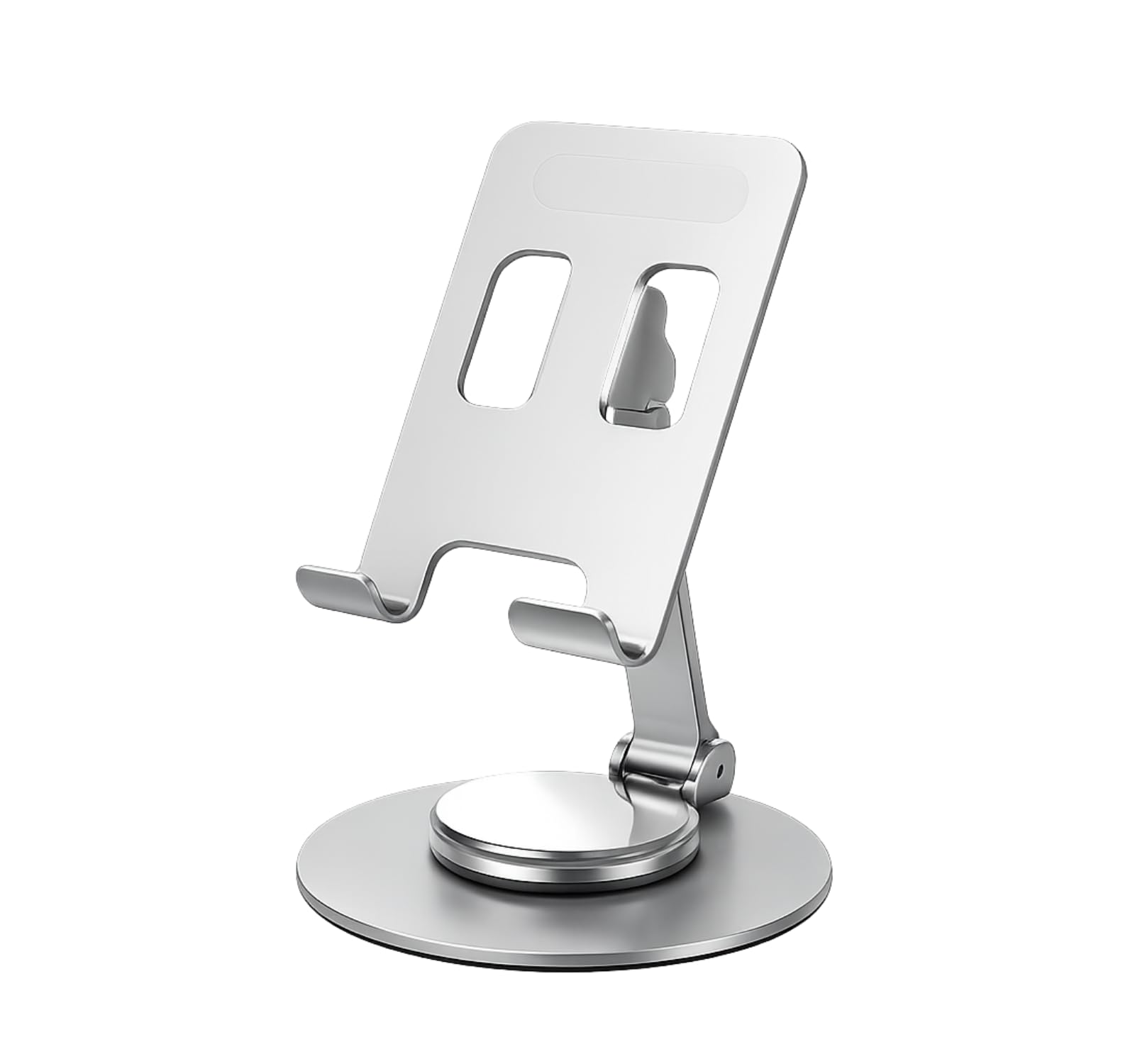 adjustable aluminum phone stand for desk, foldable cell phone holder, portable metal smartphone stand for home, office, kitchen and travel