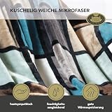 Gözze - Weiche Kuscheldecke, Cashmere Feeling, Hohes Stoffgewicht 500 g/m², Antigua, 150 x 200 cm - Aqua/Taupe/Petrol