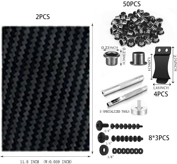 83-Pcs DIY Holster Kit Featuring Clips, Eyelet Hand Setter, Combo Eyelet Sheet, Thermoformed Cross-Recessed Screw Heads,and Open Slotted Fasteners for Crafting Knife Sheaths and Keel Guards