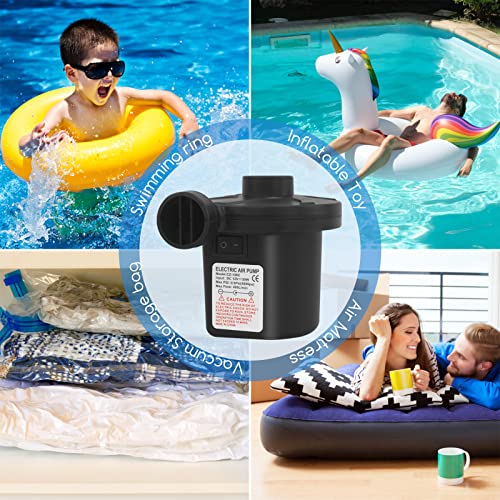 Elektrische Luftpumpe,Jsdoin Luftpumpe für luftmatratze, 2 in 1 Inflate und Deflate Elektrische Pump mit 3 Luftdüse für aufblasbare Matratze,Boot,Luftmatratze Pool,Schwimmring, Schwarz