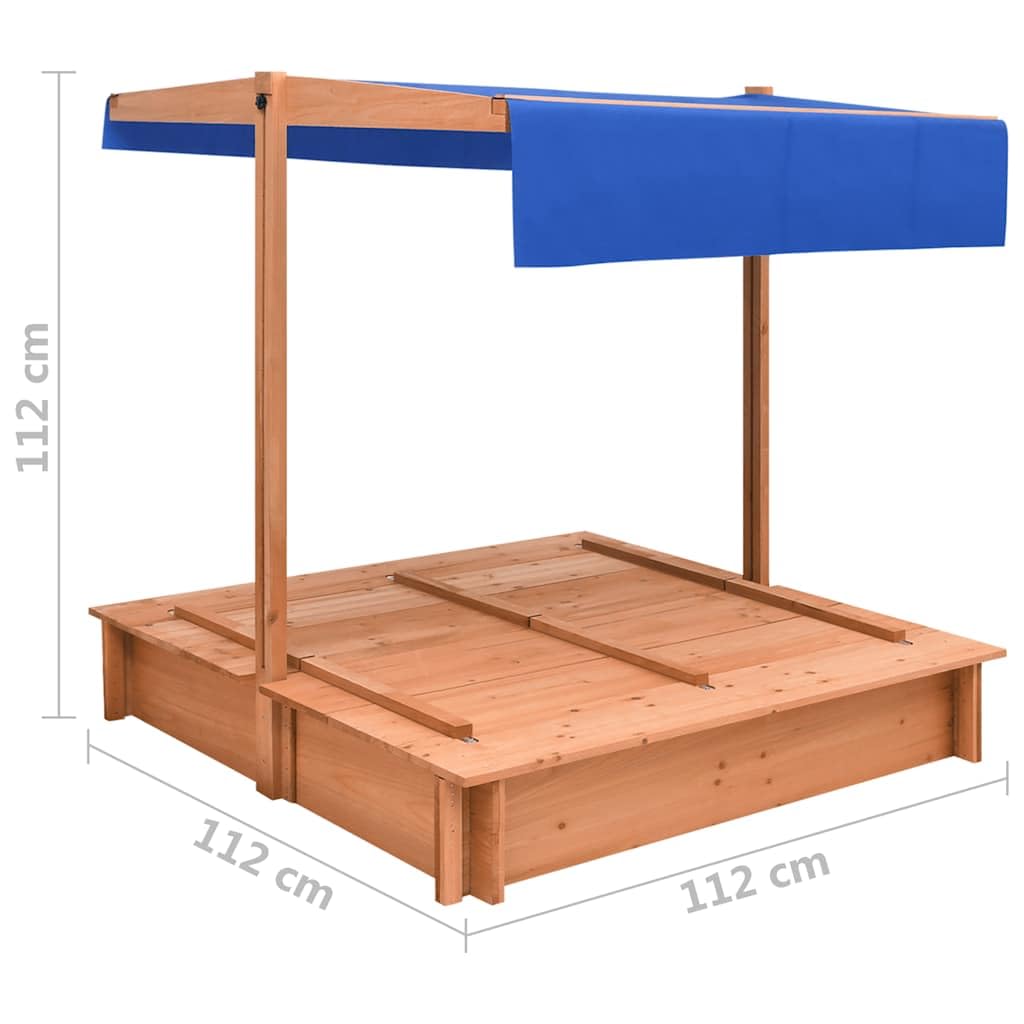 Sandkasten mit Dach aus Tannenholz 112x112x112 cm, inkl. Sitzbank und Sonnenschutz für Kleinkinder, Outdoor Garten Spielplatz, wetterfeste Holz Sandkiste mit Abdeckung und Bodenplane