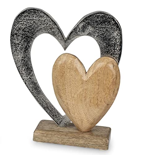 formano Deko Herz aus Alu Mango Holz zum Stellen Aufsteller 26 cm Tischdeko...