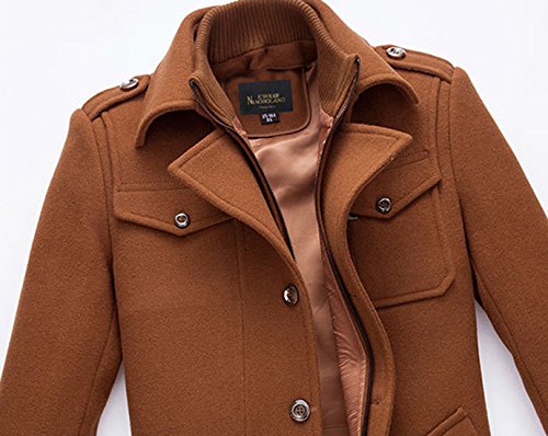 Image of chouyatou Men's Stand Collar Wool-Blend Classic Pea Coat with Removable Inner Collar