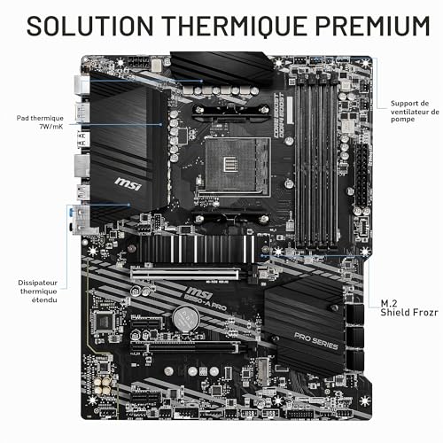 MSI B550-A Pro Carte Mère ATX - pour processeurs AMD Ryzen 3e gén, AM4, DDR4 Boost (4400MHz/OC), 1 x PCIe 4.0/3.0 x16, 1 x PCIe 3.0/3.0 x16, 1 x M.2 Gen4 x4, 1 x M.2 Gen3 x4, HDMI, Gigabit LAN