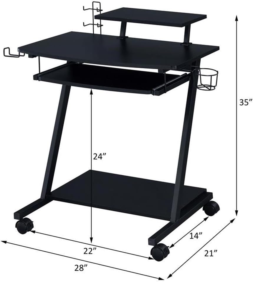 Acme Ordrees Wooden Top Gaming Table with Metal Frame and Casters in Black