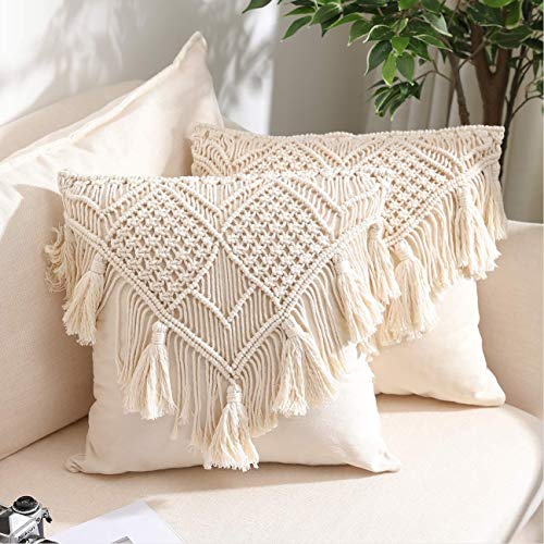 Image of Kaahira Handmade Cotton Macrame Cushion Pillow Cover Boho Home Decor Abstract Pattern (24x24)