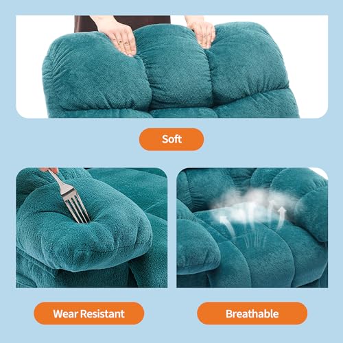 Image of Manual Recliner Chair, Ergonomic Overstuffed Breathable Fabric Lounge Chair with Side Pockets, Heavy-Duty Q235 Steel Frame Single Sofa for Living Room Bedroom Home Theater，Blue