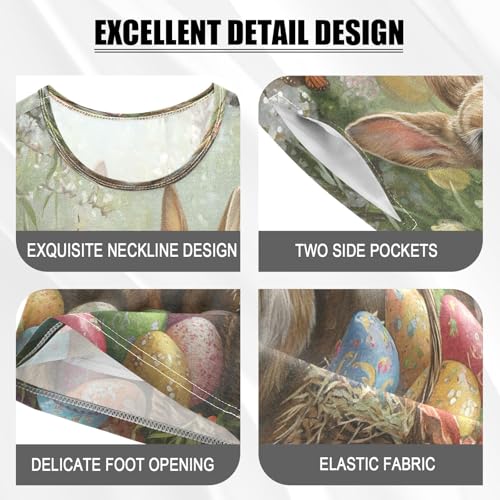 ALAZA Rabbit Egg Bunny Butterfly Easter Pajamas Set Short Sleeve Cotton Sleepwear Summer Pjs 2 Piece 5-14Y4