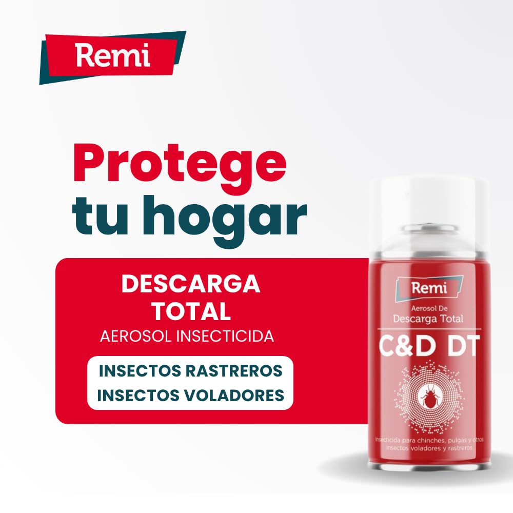 Remi Hogar Descarga Total Anti Chinches y pulgas | Bomba Humo Insecticida | Aerosol | Acción Choque Contra Plagas (150 ml) | Cucarachas, polillas e insectos voladores