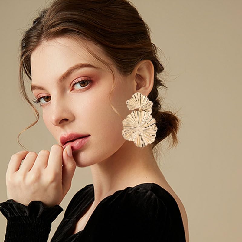 coadipress Gold Leaf Earrings Dangle Earring for Women Bohemian Plant Leaf Drop Dangle Earrings Cute Metal Flower Earrings Gold Elegant Flower Earrings Fashion Statement Jewelry - Image 3