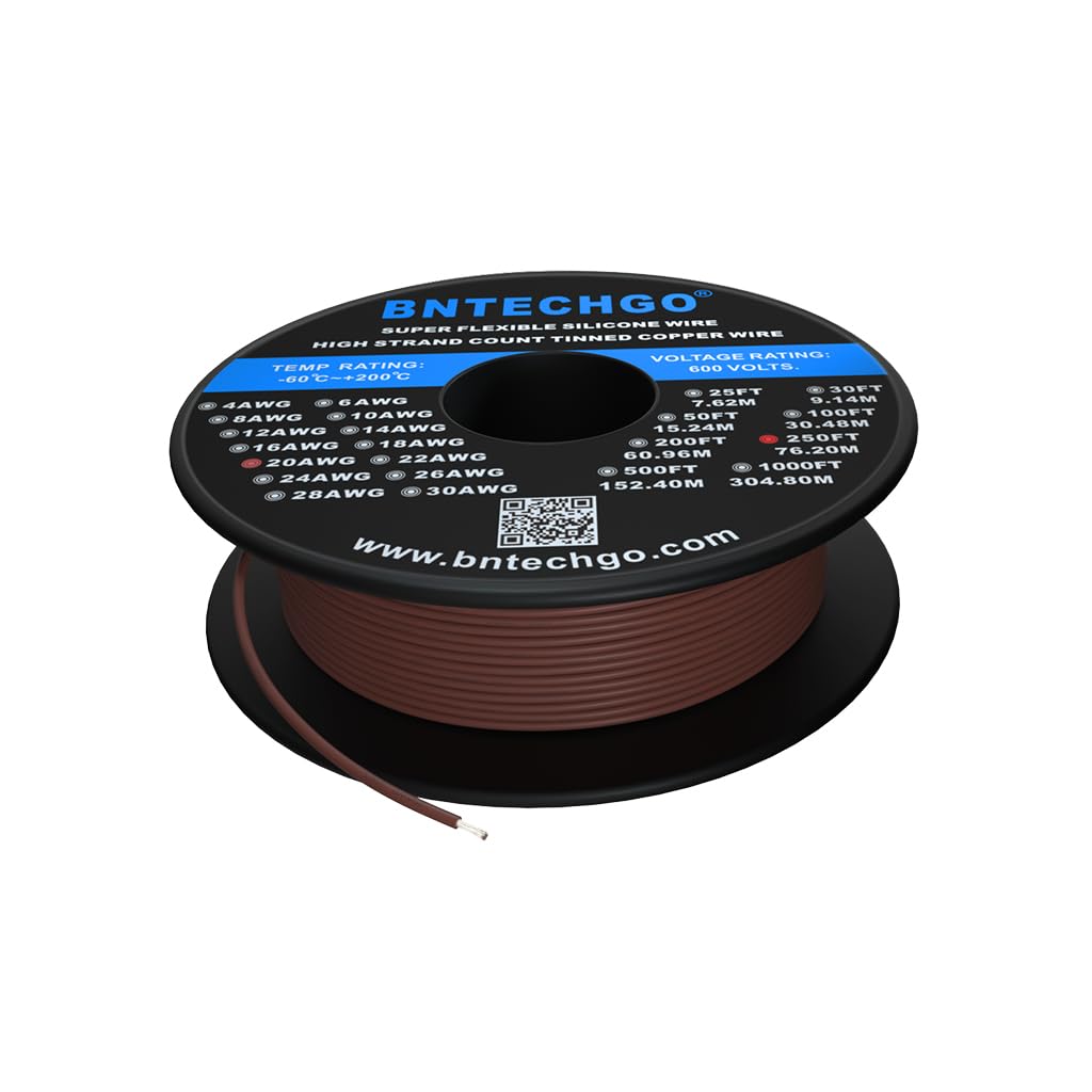 BNTECHGO 20 Gauge Silicone wire spool 250 ft Brown Flexible 20 AWG Stranded Tinned Copper Wire