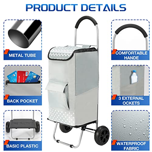 WONSEFOO Einkaufstrolley, Klappbarer bis 50kg Einkaufswagen Wasserdichter 75L Einkaufstasche...