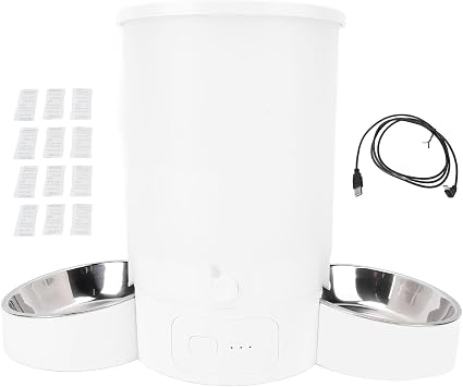 Wakects Smart WiFi Pet Feeder with Stainless Steel Dual Bowls, Automatic Cat and Dog Food Dispenser, 6 Programmable Meals, Voice Recording, App Control