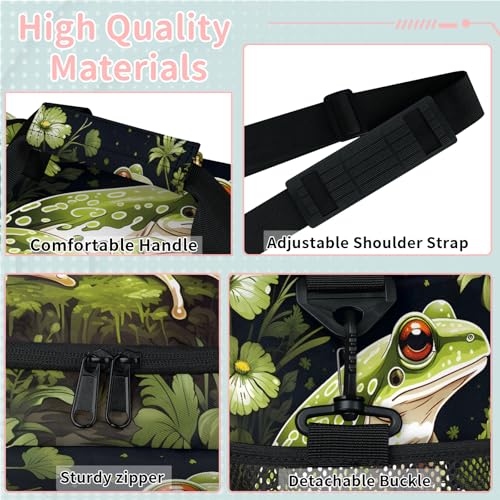 Frog Flower Grass Cartoon Travel Duffle Bag - Waterproof weekend luggage bag, men's sports and fitness bag, delivery hospital storage bag, overnight luggage bag with pull rod cover2