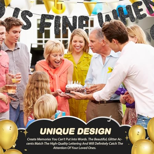 Image of Fulmoon Pre Strung 40 Is Fine When You Look 29 Banner Glitter Happy 40th Birthday Banner Funny 40th Birthday Sign 1986 Party Decorations for Men Women(Black)