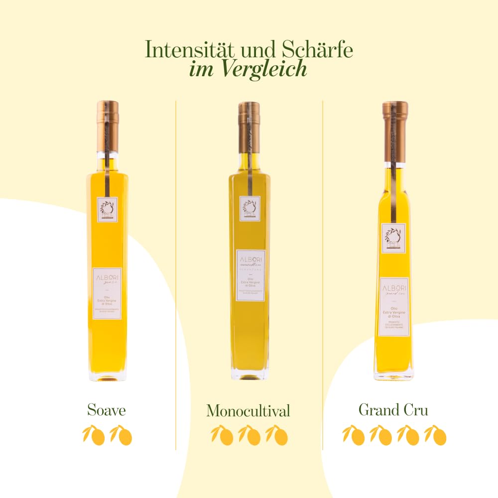 ALBORI Verkostung- Olivenöl Italienisch Extra Nativ Apulisches Kaltgepresst, Geschenkset Geschenkbox Degustation mit 3 Ölflasche Olive Oil 100ml, Premium Geschenkideen Monokultivar und Mischung Oliven